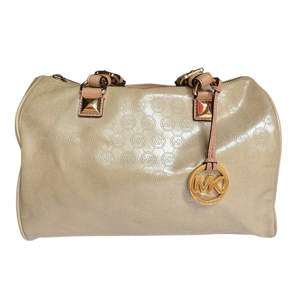 Michael Kors Grayson Bag Gold Patent Leather Satchel Speedy Large 13" x 7"